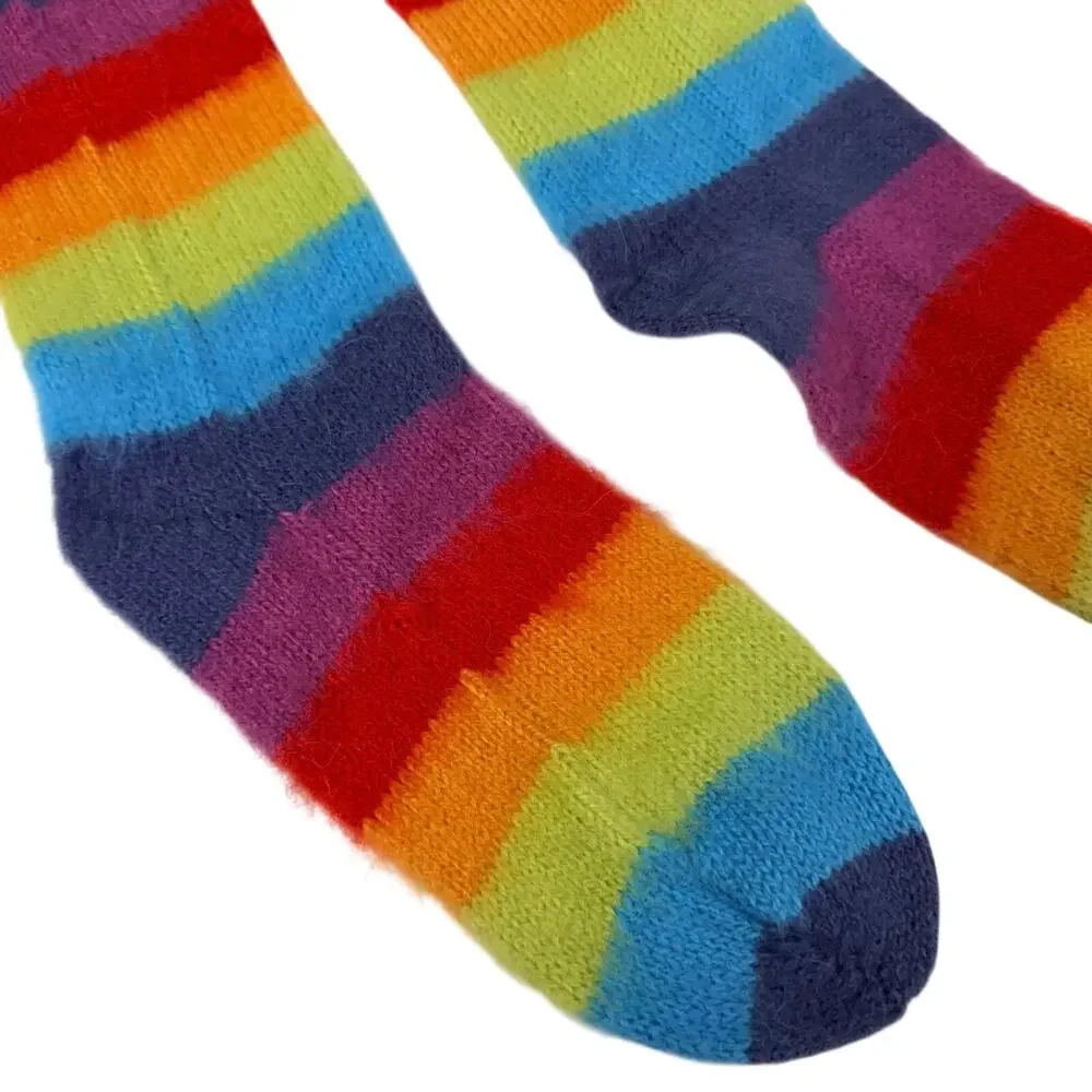 Rainbow Knitted Socks One Size Soft Cozy Warm